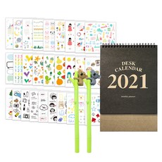 투영디자인 코알라 젤펜 랜덤발송 2p + 다꾸 인스 스티커 28종 + 크라프트 2021 달력, 블랙
