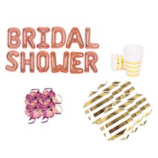 브라이덜샤워 소품 패키지 BRIDAL SHOWER 풍선 로즈+ 꽃팔찌 미니로즈 퍼플 4p + 테이블웨어 마블, 혼합색상, 1세트