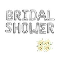 브라이덜샤워 소품 패키지 BRIDAL SHOWER 풍선 실버+ 꽃팔찌 미니로즈 피치 4p, 혼합색상, 1세트