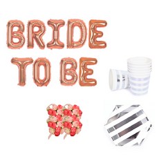 브라이덜샤워 소품 패키지 BRIDE TO BE 풍선 로즈 + 꽃팔찌 미니로즈 핑크 4p + 테이블웨어 투명, 혼합색상, 1세트