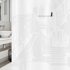 디자인수풀 북유럽 스타일 샤워 커튼 sc870 L 1800 x 1880 mm + 플라스틱 고리 + 봉 화이트 세트, 1세트
