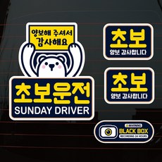 뭉키데코 칼라 곰돌이 초보운전 차량스티커 3종 세트, 혼합색상, 1세트