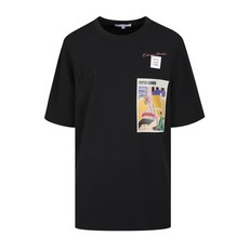리버클래시 일러스트 프린팅 레터링 자수 콜라보 블랙 티셔츠LHS41652
