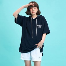 게인스보로 오버핏 어드벤쳐 로고 코튼 테리 반팔 후드티