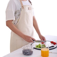 가죽패치 바리스타 앞치마, 아이보리, 1개