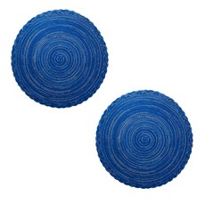 솔리드룸 테두리 포인트 원형 라탄 테이블매트 2p, 블루, 35 x 35 cm