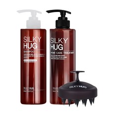 실키허그 데일리 클리닉 케어 샴푸 500ml + 홈케어 헤어트리트먼트 500ml + 샴푸 브러쉬 검정 세트, 1세트