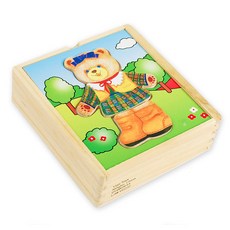 VIGA 유아용 꼬마 곰순이 패션 + 원목 퍼즐 세트, 1세트, 18피스