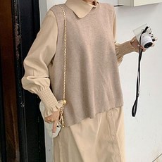 리온 여성용 옆단추 라운드 니트 임부복 간절기 임산부 조끼 HR348