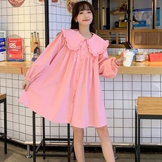 임부용 출산 외출용 프릴 카라 셔츠 긴팔 원피스