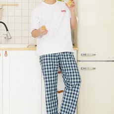 BB캐주얼 남성용 면 선염 체크 파자마 9부 홈웨어 잠옷 바지