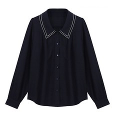 더블 물결카라 셔링 블라우스