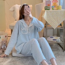 삼각별 화이트 테두리 체크 잠옷 상하세트