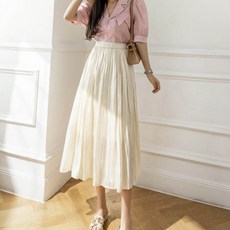 화이트플레어스커트 페이퍼먼츠 여성스러운 주름 A라인 롱 스커트 01488