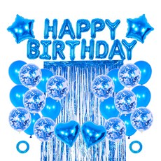 레인보우 생일 기념일 추가 파티용품세트, 02 블루, 1세트