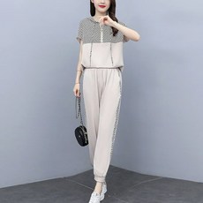 ATTERLIC 女士休閒連帽領口拉鍊短袖 T恤 + 綁帶訓練褲套裝 00787
