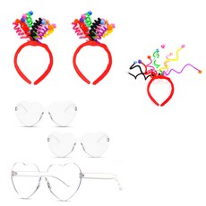 파티쇼 레인보우 스프링 머리띠 3p + 클리어 하트 안경 3p 세트, 화이트(안경), 1세트