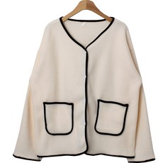 플랜데이 여성용 트위드 뽀글이 배색 자켓
