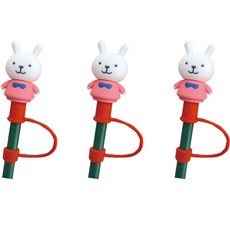 오달라 모아컵 디자인 실리콘 캐릭터 빨대 뚜껑 마개 캡 스토퍼, 레드캡 토끼, 3개