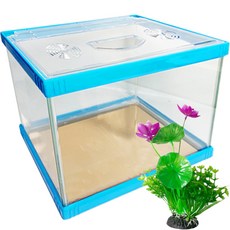 Rora Pet Vivid七彩魚缸+壓克力罩+仿真花套組, 棉花（魚缸），隨機發貨（人造花）