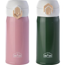 상상앤드 비비드 2중 진공 원터치 보온병, 핑크 + 카키, 350ml
