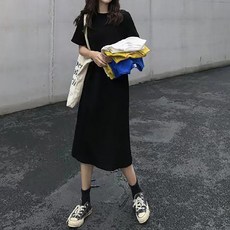 따봉오빠 여성용 기본 무지 반팔 롱원피스 JNH1159