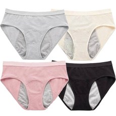 루나인 여성용 줄무늬 대형마찌 면 생리 위생팬티 4종 세트