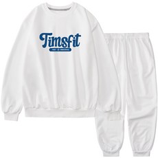 TIMSFIT 남녀공용 빅사이즈 오리지널 빅로고 맨투맨 조거팬츠 셋업 - 화이트셋업