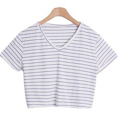 여성용 콜넥롭 단가라 크롭 브이넥 반팔 티셔츠 cpt12097k32
