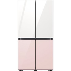 삼성전자비스포크DWBBUAP 삼성전자 비스포크 4도어 냉장고 글래스 875L 방문설치 글램 화이트(상단) 글램 핑크(하단) RF85C90F155