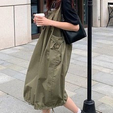 메이첼 밀렙 셔링 루즈핏 포켓 항아리 멜빵 원피스