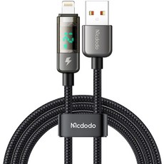 맥도도 아이스 디스플레이 자동전류차단 USB-A to 8핀 고속충전 케이블, 1.8m, 블랙, 1개