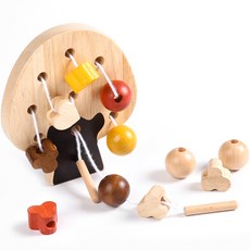 PAPASTOY bable puary 幼兒用穿珠子原木塊教具, 混色