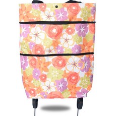 하이유니 확장형 접이식 시장 장바구니 핸드 쇼핑 카트, 핑크-장미꽃, 1개
