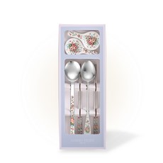 에스엠에프 잉글랜드 젠 12꽃 세라믹 부부수저 2벌 선물세트, 혼합색상, 숟가락 2종 + 젓가락 2종 + 수저받침 2p, 1개