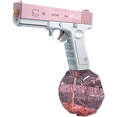 GLOCK 자동펌프 드럼물총 + 대용량 탄창 세트, 핑크 핑크