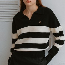 로라로라 여성용 COLLAR LOGO STRIPE KNIT