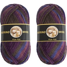 yarna 메리노 울 10PLY 뜨개실 100g, 8508 딥퍼플믹스, 2개