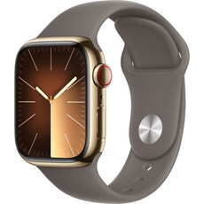 Apple 애플워치 9 GPS+Cellular, 41mm, 스테인리스, 골드 / 클레이 스포츠 밴드, S/M