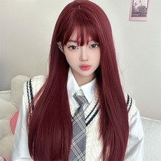 이너윈 와인 롱 스트레이트 통가발 60cm + 가발망 세트, 1개 - 롱가발