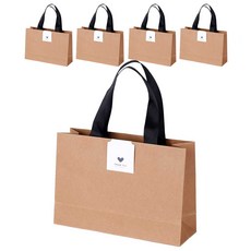 인디케이 리본 쇼핑백 소 5p + 마감 스티커 5p 세트, 크라프트, 1세트, 쇼핑백(25 x 17 x 8 cm), 스티커(5 x 10 cm)