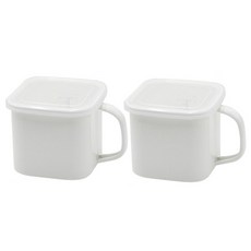 인덕션 라임올리브 법랑 사각 캐니스터 냄비 1.45L 2개, 화이트, 단품