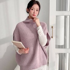 KnitNJean 女款寬鬆羔羊毛高領針織背心Mikiz背心