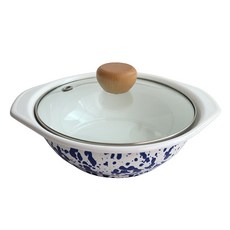 하코야 인덕션 마블 법랑 V형 전골냄비 HAK-1022, 1개, 네이비블루, 22cm