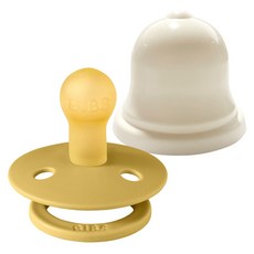 BIBS 컬러 고무 쪽쪽이 1단계 + 실리벨 케이스 세트, 1단계(0~6개월), 머스타드, 1세트