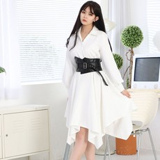 페이퍼먼츠 가터벨트 봄 여름 가을 화이트 셔츠 롱 플레어 원피스 5859