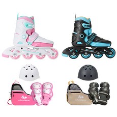 휠러스 아동용 사이버4 인라인 스케이트 + 헬멧 + 보호대 + 가방 세트, 블랙(스케이트, 헬멧, 보호대), 베이지(가방)
