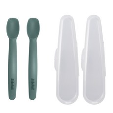 베베락 국산 유아용 포네르 실리콘 스푼 1단계 2p + 케이스 2p 세트, 블루그레이(스푼), 1세트