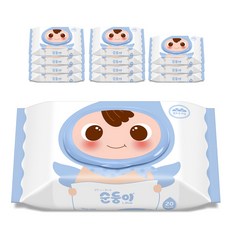 순둥이 유아용 오리지널 플러스 엘블루 휴대 물티슈 캡형 75평량, 75g, 20매, 12팩