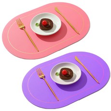 아메리칸로드 골드라인 타원형 양면 방수 식탁매트 RK1980, 핑크, 45cm x 30 cm x 두께 1.8mm, 2개